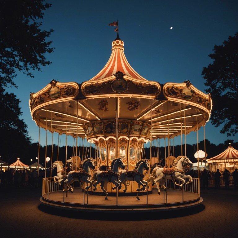 Immerse yourself in the unsettling ambiance of a midnight whispers carousel. As the aged, creaking sound of the carousel swirls with foreboding music, experience a haunting blend of childlike innocence twisted with dark, sinister undertones. A perfect backdrop to a deserted carnival scene, where shadows seem alive and every laugh hides a whisper. This piece combines slow, deliberate pacing with sudden changes in tone, reflecting the unpredictable nature of this eerie atmosphere.