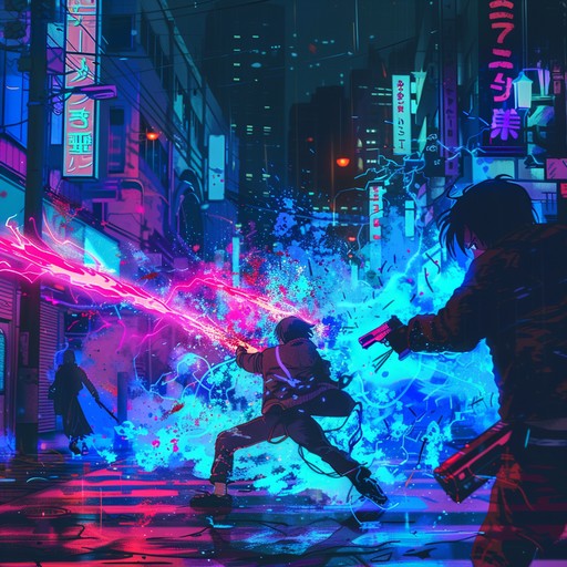 Dive into a chaotic anime world with electrifying sounds and rapid beats. This instrumental captures the thrill of an intense showdown, combining electric guitar riffs with pulsating synthesizers and powerful percussion. Perfect for high stakes action scenes.