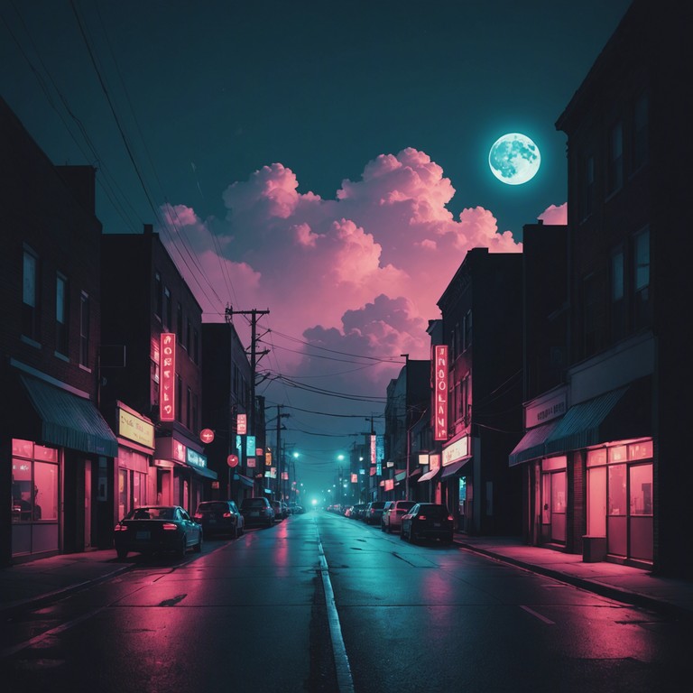 Imagine a dark deserted cityscape under a starless sky, eerily illuminated by flickering neon signs. The track blends retro synth elements with a darkwave style, creating a sense of looming danger and intrigue.