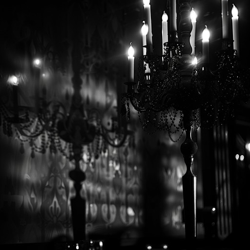 An evocative instrumental track blending dark piano strains with ghostly strings, creating an atmosphere filled with mystery and shadowy figures typical of a gothic night cabaret.