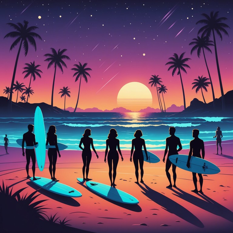 Imagine a cosmic party where past and future collide in a musical explosion, featuring high energy synth rhythms perfectly complemented by nostalgic elements of 70s disco funk. It's an exhilarating experience designed to make anyone feel alive and joyful under the starlight.