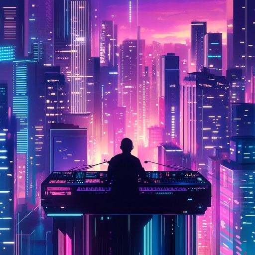 An instrumental piece fusing funky basslines with upbeat anime style synths, capturing the vibe of a neon lit city