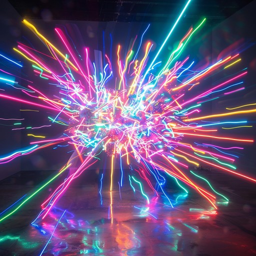 An epic instrumental blending powerful rock guitar with intense electronic dance rhythms. The track propels listeners into a vibrant dance floor experience punctuated by neon lights and driving beats.