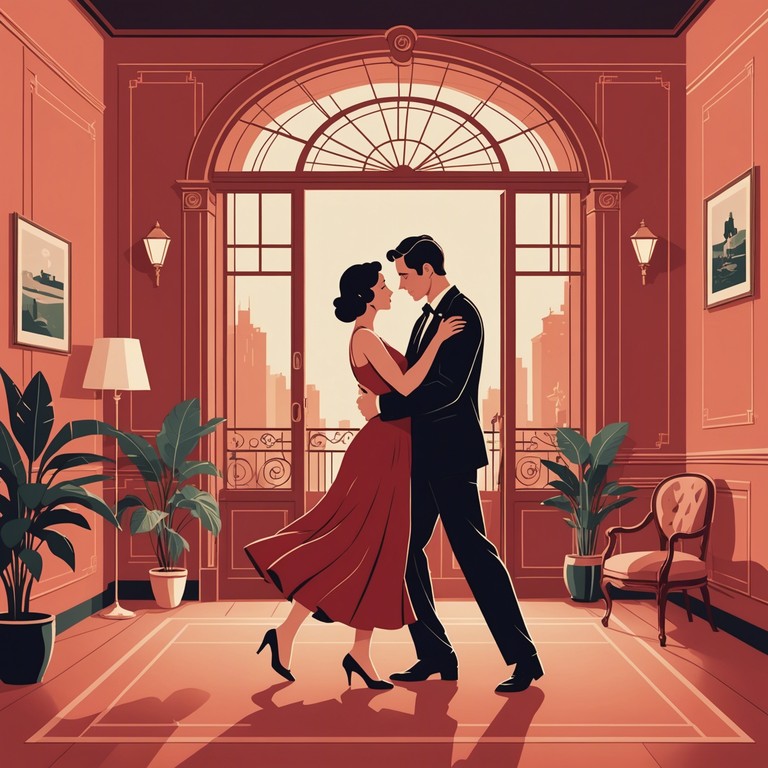 Imagine a softly lit dance floor where two lovers embrace after years apart, their movements a testament to enduring affection, performed to the soulful squeeze of the bandoneon. The music builds from soft whispers to a joyful crescendo, symbolizing the rekindling of old flames.