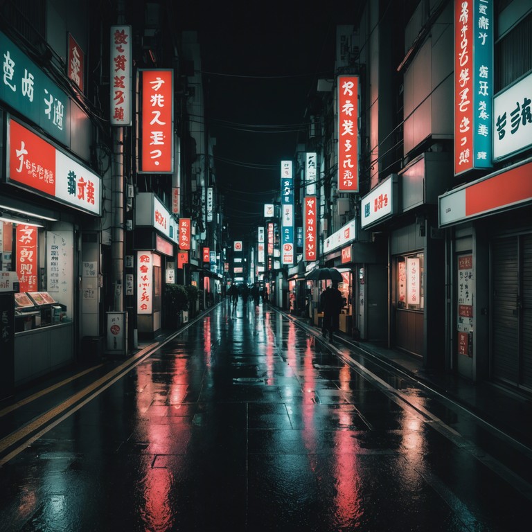 Imagine a dimly lit alley in tokyo, rain gently falling. Neon signs are the only source of light reflecting on wet surfaces, setting a backdrop for a mysterious figure that seems to vanish every time you blink. This instrumental track captures the essence of urban mystery with an electronic beat and traditional japanese instruments, creating an eerie yet inviting soundscape.