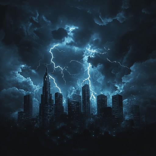 An instrumental track featuring pulsating synths and driving electronic rhythms that gradually intensify, leading to a dramatic and powerful climax reminiscent of a thunderstorm's crescendo.