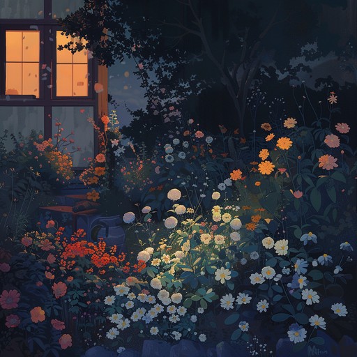 A tranquil instrumental piece featuring tender acoustic guitar and subtle string arrangements, inspired by the tranquil beauty of a twilight garden. The music weaves a tapestry of romantic and peaceful sensations, ideal for creating a background of love and calm