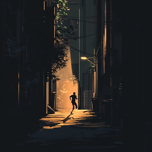 A heart racing instrumental capturing the essence of a high stakes nighttime chase through the intricate alleyways of a sprawling city. Intensely rhythmic drums, dark synths, and echoing guitar lines weave a tapestry of urgency and danger, perfect for evoking the thrill of being pursued under the cloak of darkness.