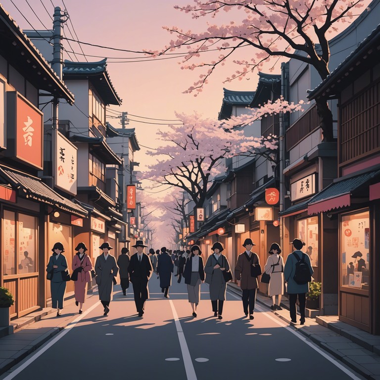 Imagine a musical piece that brings life to the vibrant activity of tokyo at dawn, focusing on the hopeful energies and the lively dynamics of the cityscape as it awakes. The track uses the flute to carry the melody, bridging traditional japanese sounds with contemporary anime influences.