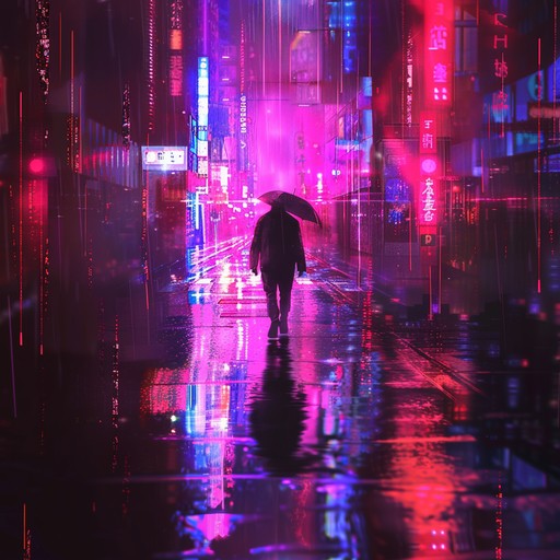 This melancholic synthpop track features ethereal synth lines and echoing beats that create a reflective atmosphere, embodying the feeling of wandering alone through neon lit city streets under the steady drizzle of rain.