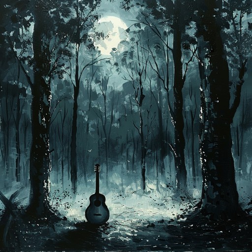 Melancholic folk instrumental capturing the haunting atmosphere of a dark forest at night, filled with tender melodies and subtle ambient sounds to evoke a deep sense of longing and nostalgia.