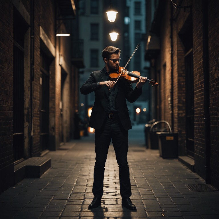 Echoes through alleyways embodies the fusion of melancholic string performances with the pulsating energy of urban grime, crafting an atmospheric narrative that captures the essence of night in a bustling city.