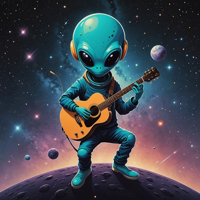 Dive into the depths of space with this unique blend of extraterrestrial funk and echoing grooves. The music captures the essence of a funky interstellar journey, combined with the mystery of the cosmos.