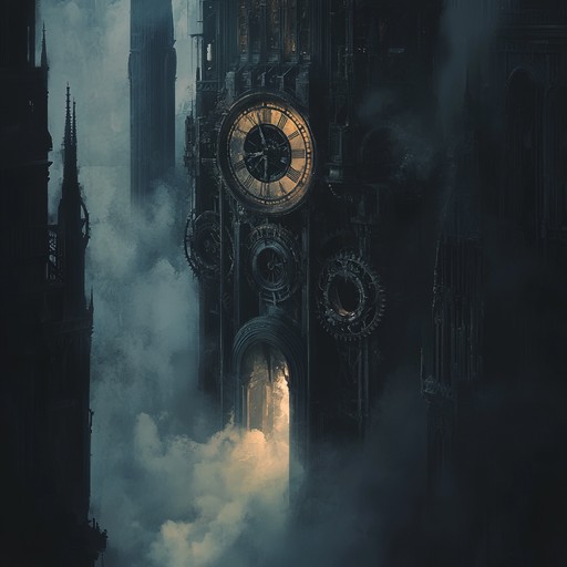 A symphony of hollow, metallic clanks and ghostly echoes, resembling an abandoned, ancient clockwork factory haunted by restless spirits. Unsettling ticking and dark whispers evolve into a sinister mechanical crescendo, conjuring images of darkness and desolation.