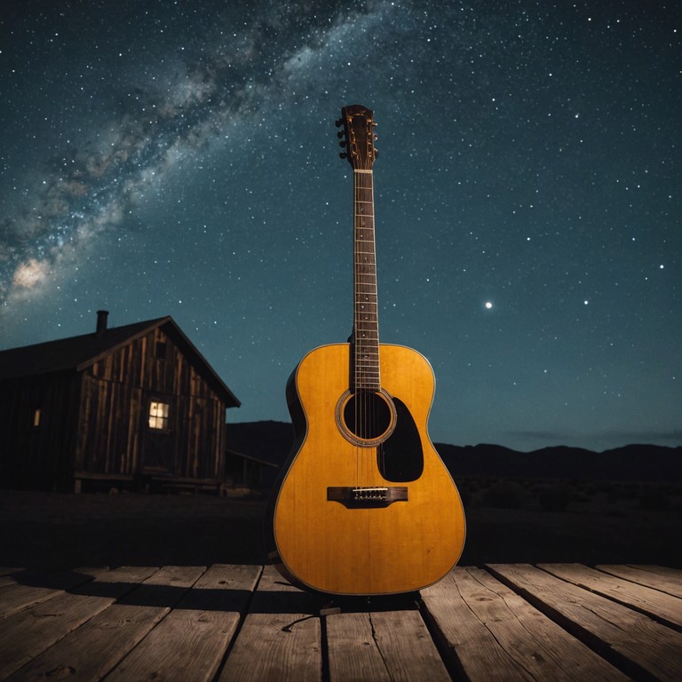 A gentle and emotive track featuring a solo acoustic guitar that exudes the tranquility of a serene night under the stars. This composition blends soft plucking and melodious strumming to create a sense of nostalgic peace and heartfelt intimacy. Evoking wide open spaces and a reflective nighttime calm, it's a perfect companion to moments of introspection and tranquillity.