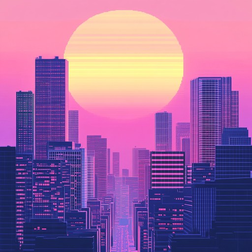 Drift through a neon drenched boulevard as warm synthesizers cast a spell of calm and nostalgia, evoking the peaceful ambiance of a summer sunset.