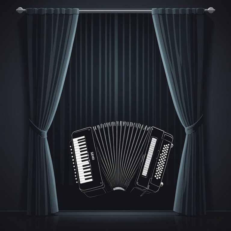 A hauntingly beautiful piece characterized by its subtle interplay of shadow and emotion, where dark meets chill in a cabaret style expression. The accordion's whisper carries through the underbelly of cultural ethos, painting an auditory canvas filled with the complexity of human emotions and the stark yet comforting isolation of city life at night.