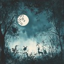 a serene exploration of a mystical forest under moonlight.