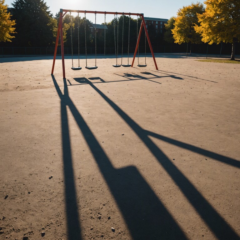 Imagine a bright sunny day where the shadows play mysteriously on an empty playground, suggesting unseen children from another time. Gentle, yet haunting melodies from an electric guitar build the backdrop to this eerie scene.