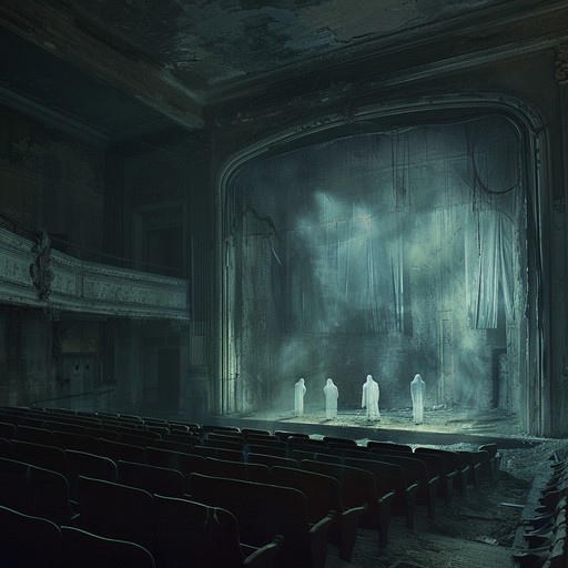 This instrumental piece evokes a haunting journey through the dimly lit streets of broadway, where memories of past performances linger in the shadows. The eerie melodies and ghostly piano arpeggios create an unsettling yet captivating atmosphere, reminiscent of lost souls and forgotten dreams. A sense of suspense is built with crescendos and abrupt silences, enhancing the spine chilling effect.