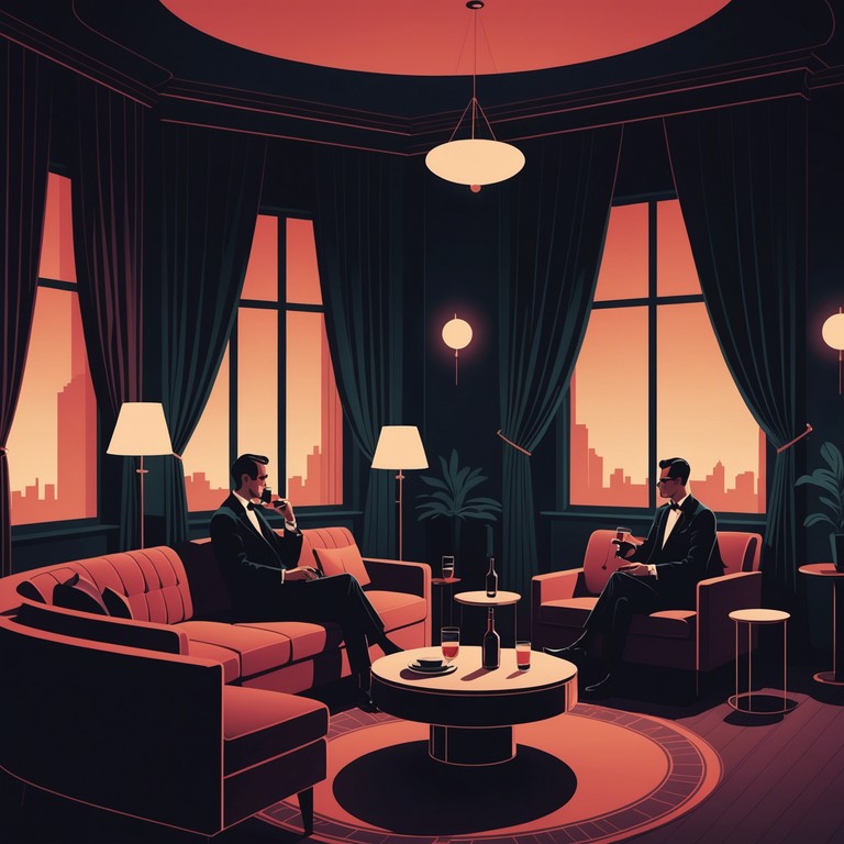 This track captures the essence of a quaint, dimly lit lounge filled with a sense of probing mystery and elegance. It features a blend of soothing lounge music underscored by thrilling, suspenseful undertones, creating an atmosphere perfect for a night of whispered conspiracies over cocktails.