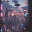 an uplifting journey through a futuristic neon lit metropolis.