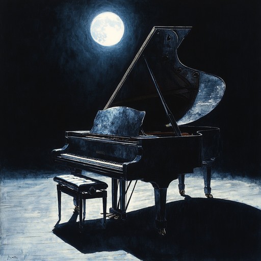 A tender, haunting piano creates a dark lullaby that soothes the soul, entwining melancholic and comforting melodies in a minimalist, ambient style.