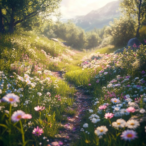 The soft strumming of the acoustic guitar combined with bright melodies paints a vivid picture of a peaceful walk through a sunlit meadow, encapsulating the tranquil beauty of a perfect summer day.