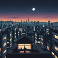 intimate melodies, soft tokyo cityscape