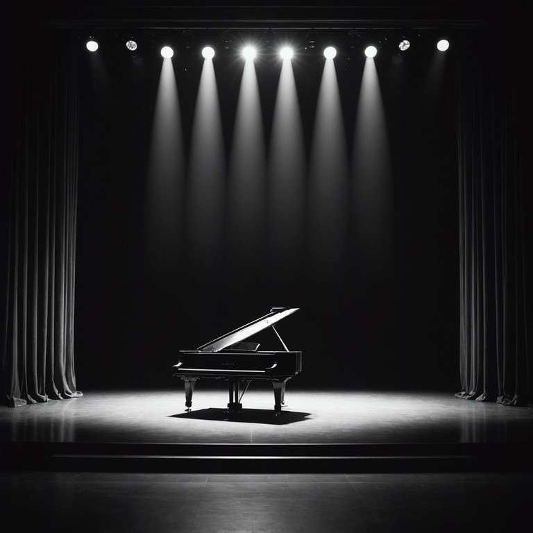 An instrumental composition drawing from classic broadway sounds, featuring gentle piano melodies evoking a nostalgic atmosphere. The piece transports the listener to a quiet, introspective moment on an empty stage, as the curtains close on a heartfelt scene. Ideal for reflection and contemplation.