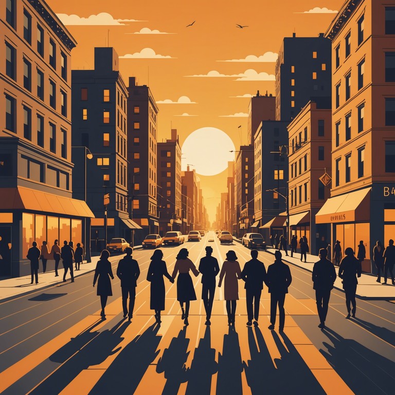 This track features an upbeat, captivating swing rhythm perfect for sunny days or lively scenes. With robust and dynamic brass sections, it encapsulates the essence of classic swing with a modern twist, evoking visions of busy cityscapes that glow under the setting sun.