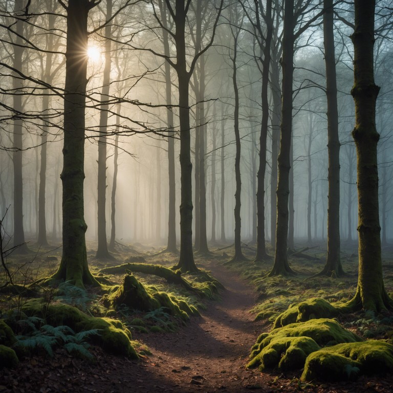 A lush cinematic piece capturing the essence of a morning's first light filtering through a dense forest, with carefully arranged strings creating a peaceful, almost sacred atmosphere of awakening and renewal.