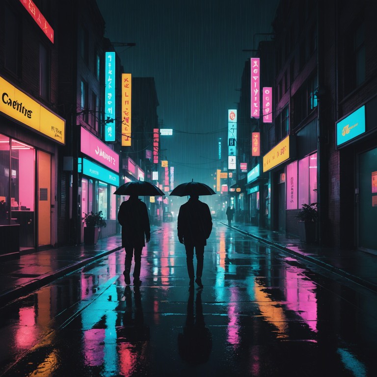 In a future dystopian city, the music embodies the experience of solitude surrounded by the cold, mechanical beauty of neon lights and towering skyscrapers. The synthesizer leads a haunting melody that echoes through empty streets, capturing a feeling of longing amidst a sea of anonymity.