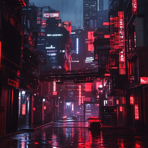 A blend of eerie synthwave and traditional japanese music that sets a shadowy, ominous tone perfect for dark anime storylines. The shakuhachi adds an ancient touch to the futuristic neon lit scenes.