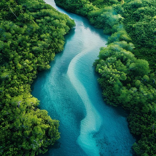 A tranquil cumbia composition featuring soothing rhythms and gentle melodies, evoking the serene flow of a river under a clear sky. The instrumentation is rich with traditional elements and soft percussions, creating a deeply relaxing atmosphere perfect for unwinding or contemplation.