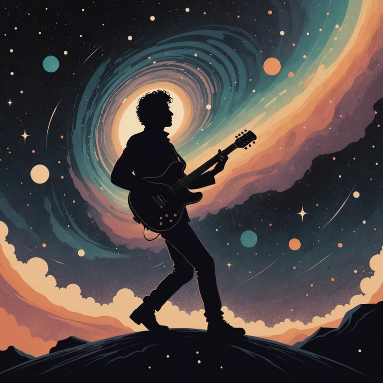 Imagine pulsating guitar riffs reverberating across a canvas of stars and nebulae, each chord carrying the weight of galaxies, creating a profound sensory experience.