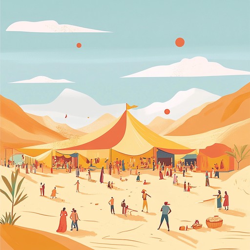 This lively track features a fusion of traditional middle eastern rhythms and modern dance beats, creating an infectious groove that is perfect for joyful celebrations. The use of an oud gives it an authentic ethnic feel, blending seamlessly with electronic elements to craft an upbeat and vibrant song that will lift spirits and get people moving.