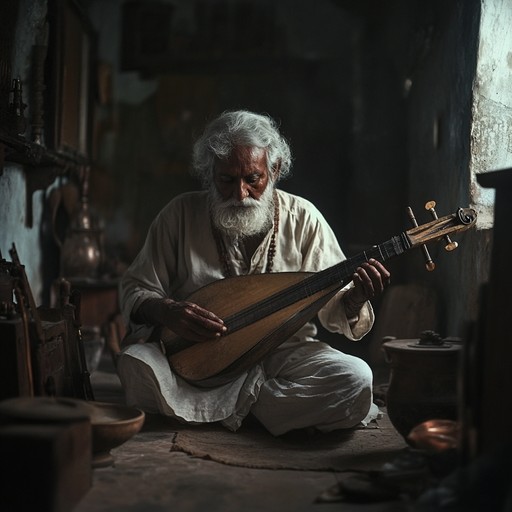 The music piece embodies the haunting resonance of the sarangi, conjuring images of old world bazaars and spiritual journeys through its melancholic melodies. The depth of the sarangi's sound brings alive the essence of a bygone era, entwining listeners in a tapestry of historic tales and profound introspection.