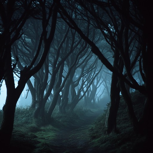 A chilling journey through a haunted forest, with eerie, resonant drones and ghostly whispers echoing through the darkened trees. Subtle percussive elements mimic the cracking of branches underfoot, creating a sense of unease. Serene yet terrifying, the soundscape immerses listeners in an inescapable dread