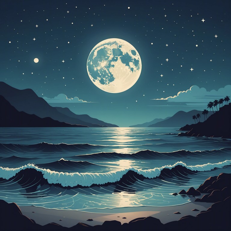 Dive deeper into the serene ambiance of a moonlit tropical setting; this alternative version emphasizes softer tones, lighter rhythmic elements and a more pronounced dreamlike quality.