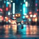 an energetic track depicting a robot's fun filled city escapades