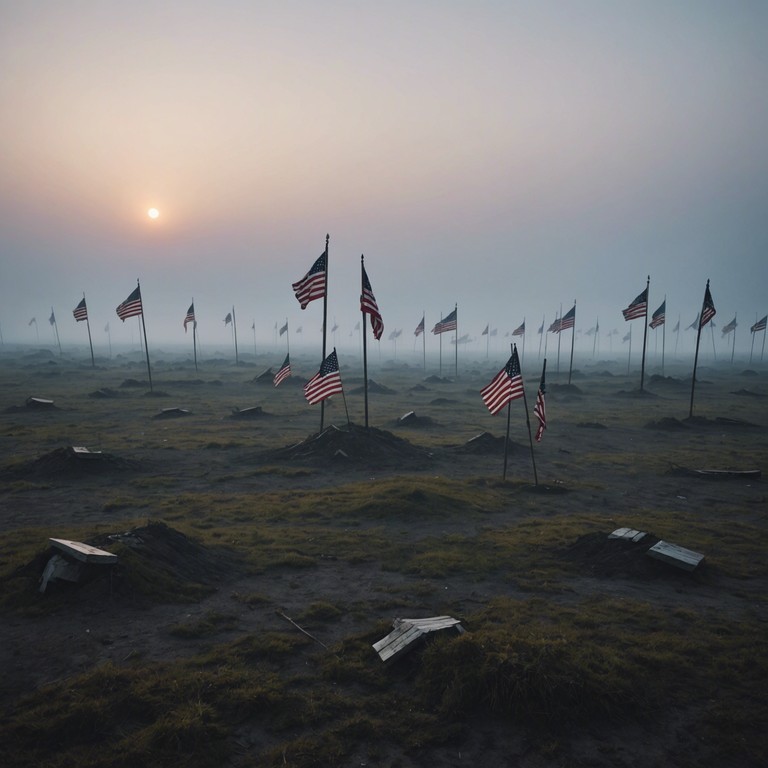 This track captures the paradox of patriotic fervor intertwined with the eerie memories of fallen soldiers, creating a soundscape that is both uplifting and unsettling. The piece uses distorted sounds to evoke a sense of nostalgia and loss, while maintaining a steady, march like rhythm that invokes the spirit of a nation's past glories and present ghosts.