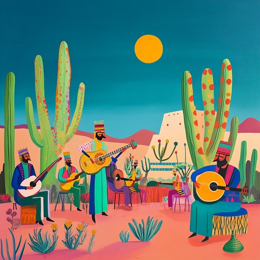 An energetic fusion of middle eastern rhythms, african tribal beats, and modern electronic elements designed to evoke the feel of a vibrant desert festival. The track features intricate percussion patterns, mystical synthesizers, and familiar traditional instruments, weaving an immersive soundscape full of dynamic movement and cultural depth.