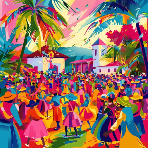 A bright and vibrant composition merging afro caribbean rhythms with jazz harmonies and electronic flair, designed to take listeners on a joyful journey through a sunlit jungle carnival. The energetic drumming drives the track forward, while synthesized leads and lively brass melodies keep spirits high and celebratory.