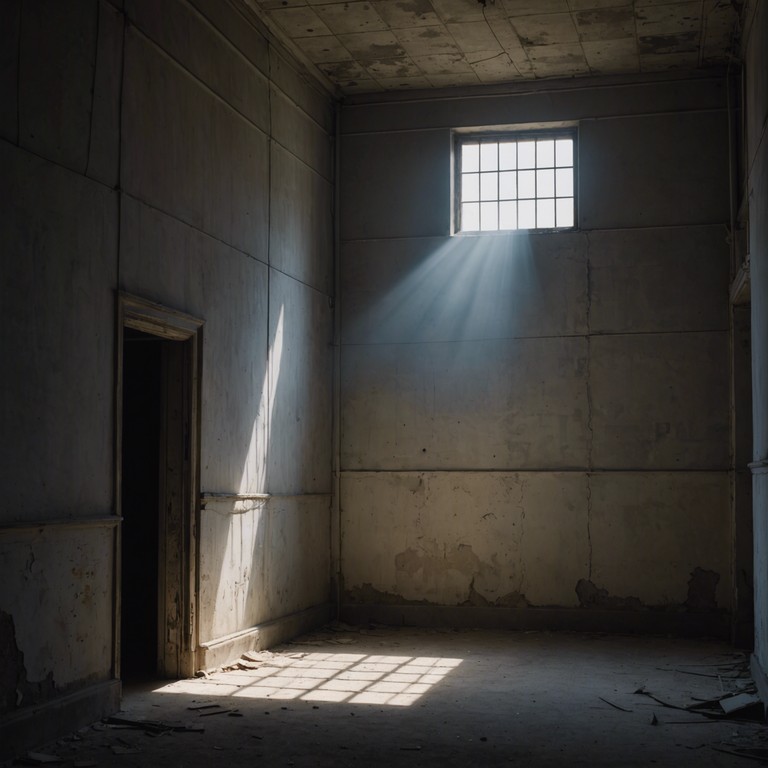 A portrayal of solitude and the haunting quality of silence in a vast, empty gallery where each note from the theremin amplifies the eerie, chilling absence of human presence.