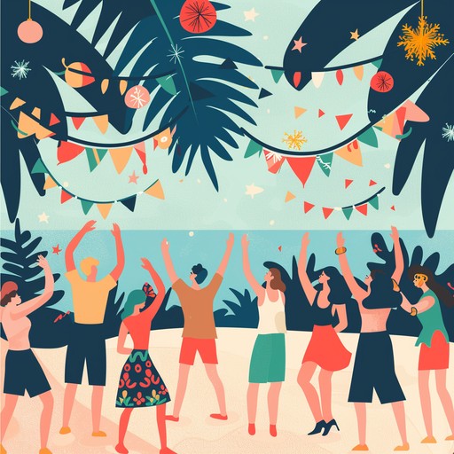 A vibrant instrumental tune mixing tropical vibes and festive cheer, setting the perfect scene for an uplifting holiday celebration on a sunny beach.