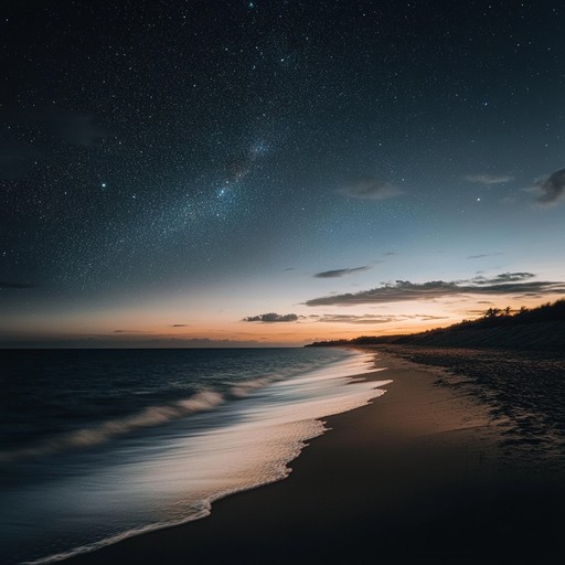 As the stars twinkle above, the soft hum of the ocean paired with soothing electronic beats ushers in a deep sense of peace and solitude. This track is a harmonious blend of the natural world and digital creation, ideal for relaxation or meditative moments.