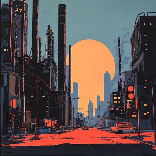 An intense instrumental piece capturing the essence of 70s industrial nights, with pulsating rhythms, electric guitar riffs, and a gritty atmosphere that immerses listeners into urban landscapes.