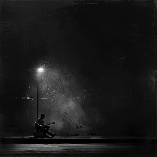 Emotional guitar solo resonating with deep melancholy and solitude, perfect for reflecting on lost love or life’s bittersweet moments, set under the muted glow of city lights.