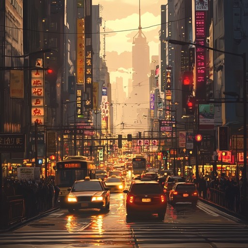 Imagine a hip hop track blending the sounds of lively city streets at dusk with undertones of a relaxed summer evening. This track features layers of smooth beats creating a vibrant yet chill atmosphere, ideal for sunsets in a bustling cityscape.